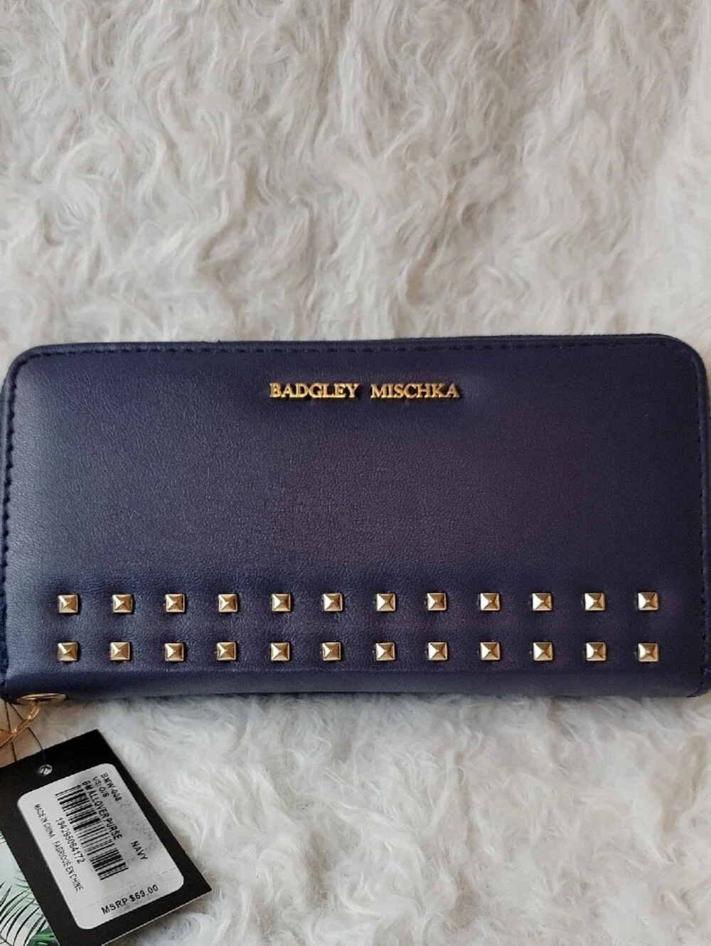 NWT Badgley Mischka Navy Studded Wristlet With Separate Phone Compartment